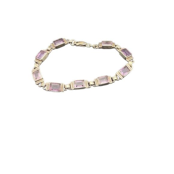Amethyst Emerald shape Sterling silver 925 tennis bracelet art deco style - Picture 3 of 7